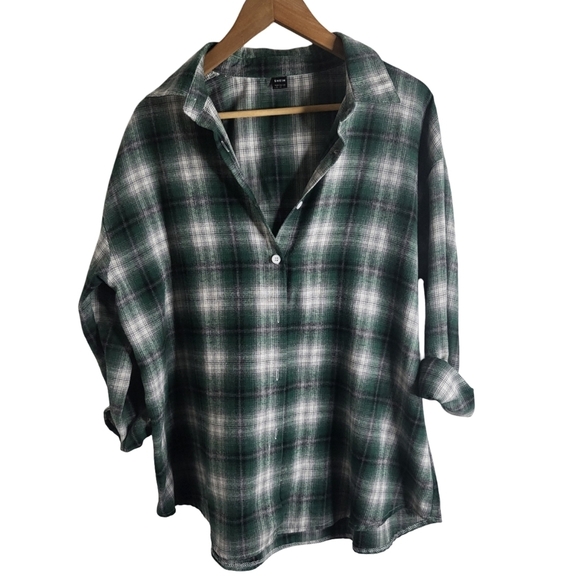 Green Plaid Button-Up Shirt - Picture 1 of 6